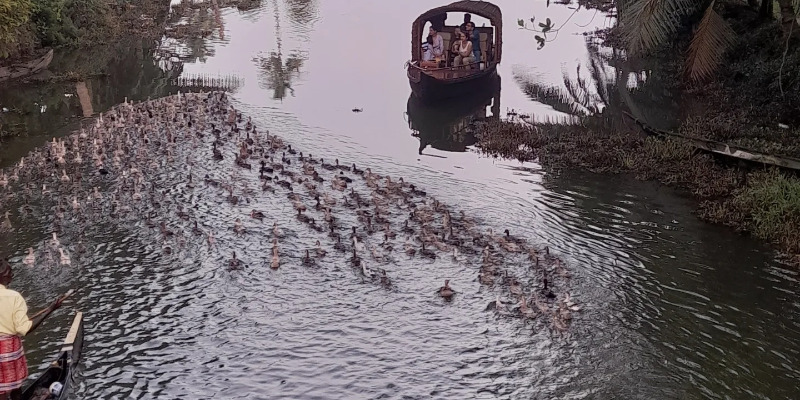 A Day of Discovery: Midday Canoe Cruise Through Kumarakom Backwaters with Adele and Natalia